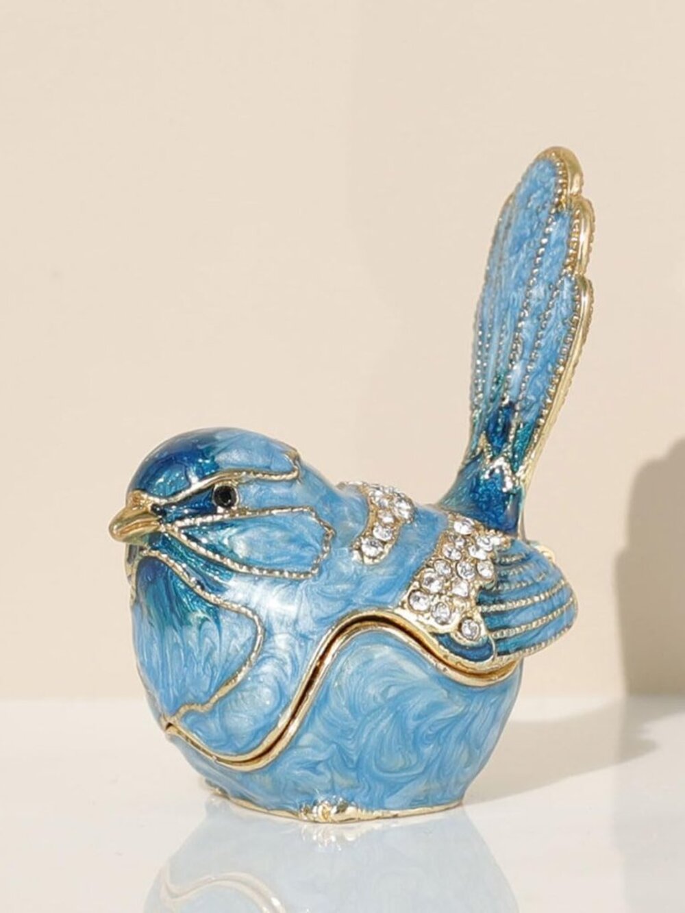 Enamel Blue Bird Trinket Box Mini Jewelry Box Organizer for Rings & Necklaces
